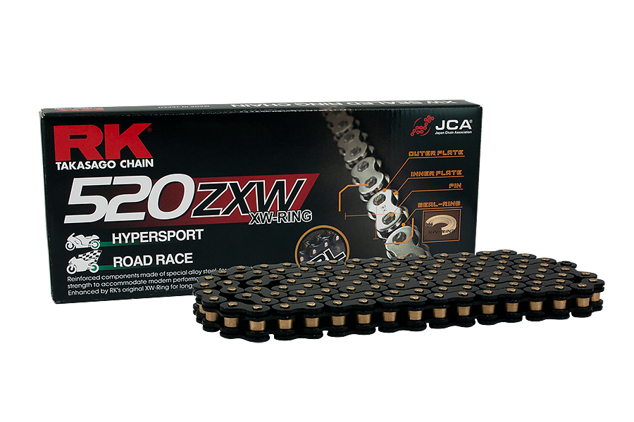 RK Cadena 520ZXW con 120 Eslabones Enganche para Remachar en Color Negro