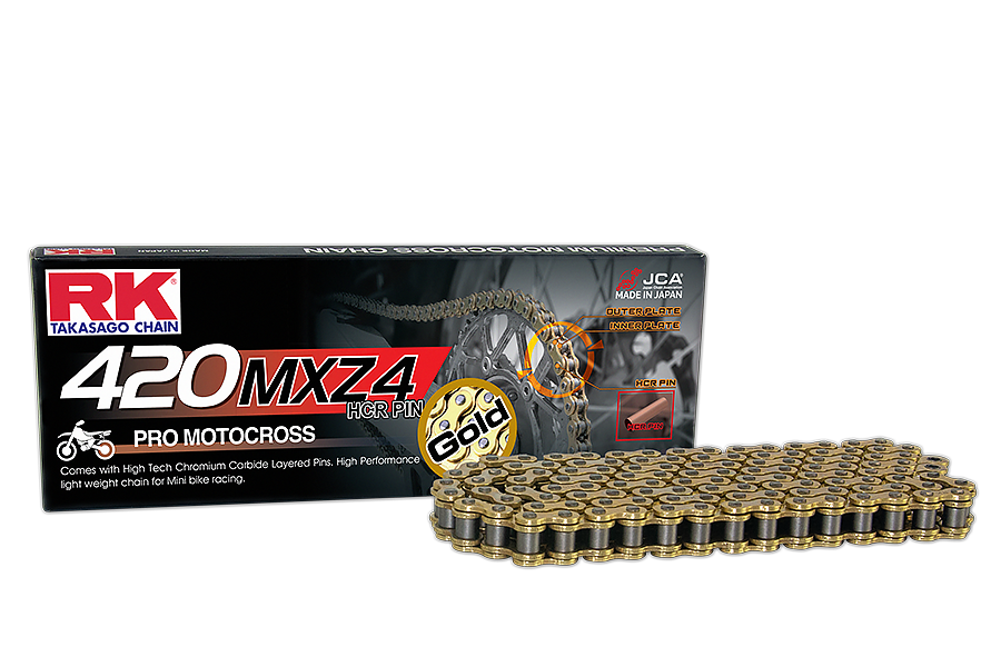 RK Cadena 420MXZ4 con 120 Eslabones con Enganche con Clip Rápido en Color Oro