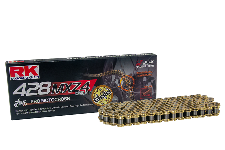 RK Cadena 428MXZ4 con 132 Eslabones Enganche Clip Rápido en Color Oro