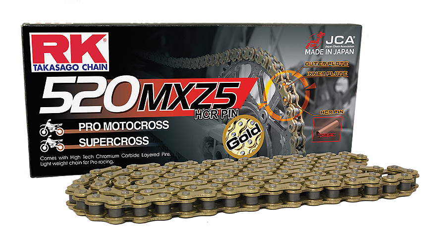 RK Cadena 520MXZ5 con 120 Eslabones Enganche Clip Rápido en Color Oro
