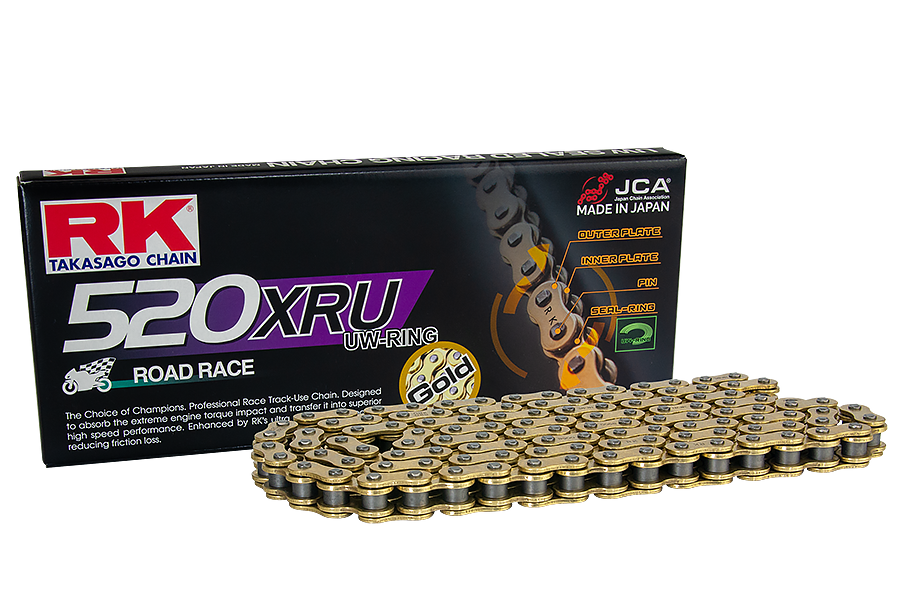 RK Cadena 520XRU con 122 Eslabones Enganche Clip Rápido en Color Oro