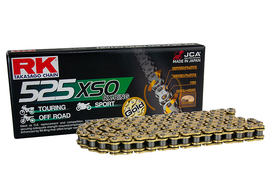 RK Cadena 525XSO con 124 Eslabones Enganche para Remachar en Color Oro