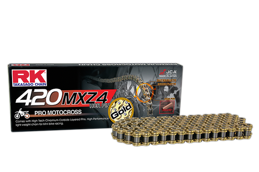 [RK420MXZ4120OR] RK Cadena 420MXZ4 con 120 Eslabones con Enganche con Clip Rápido en Color Oro