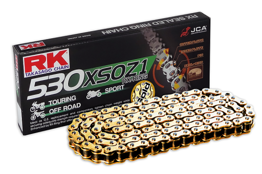 [RK530XSOZ1112OR] RK Cadena 530XSOZ1 con 112 Eslabones Enganche para Remachar en Color Oro