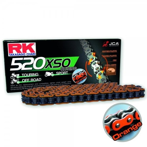 [RK520XSO120NA] RK Cadena 520XSO con 120 Eslabones Enganche para Remachar en Color Naranja