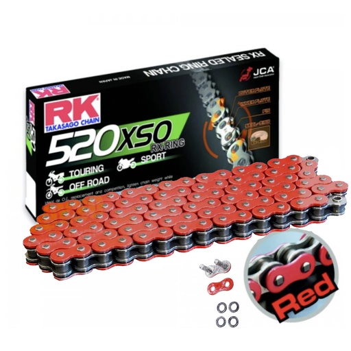 [RK520XSO120RO] RK Cadena 520XSO con 120 Eslabones Enganche para Remachar en Color Rojo