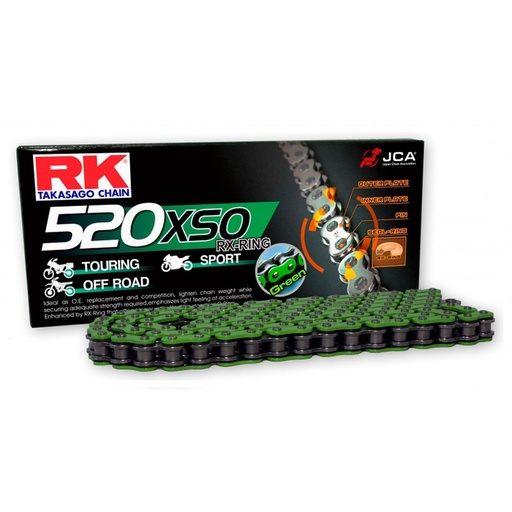 [RK520XSO120VE] RK Cadena 520XSO con 120 Eslabones Enganche para Remachar en Color Verde