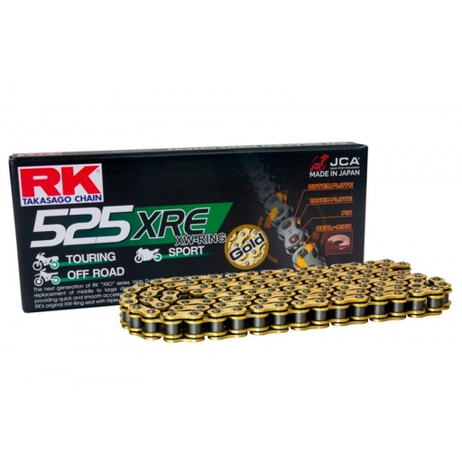 [RK525XRE116OR] RK Cadena 525XRE con 116 Eslabones con Enganche para Remachar en Color Oro