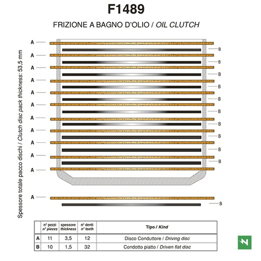 [F1489A] Juego de discos de embrague F1489A