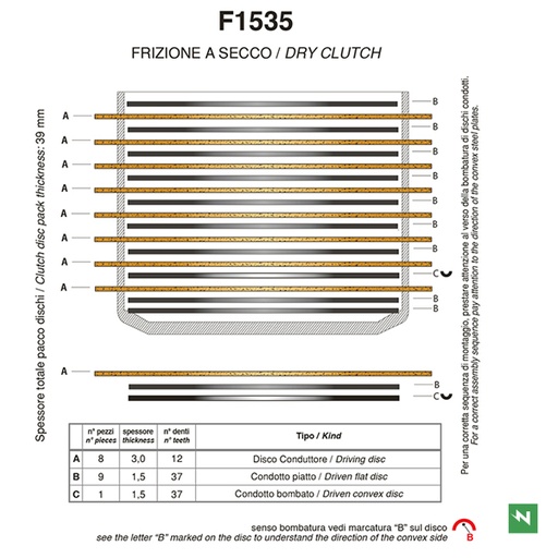 [F1535A] Juego de discos de embrague F1535A