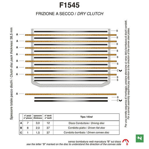 [F1545A] Juego de discos de embrague F1545A