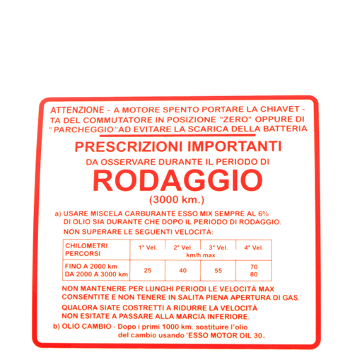 [R142721030] Adhesivo RMS Classic rodaggio Piaggio Vespa Gs 150cc 610292M