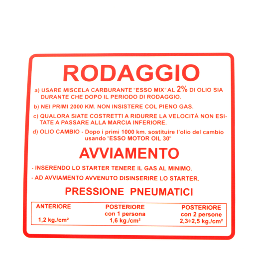 [R142721050] Adhesivo RMS Classic Rodaggio Piaggio Vespa 50-90-125cc 610170M002