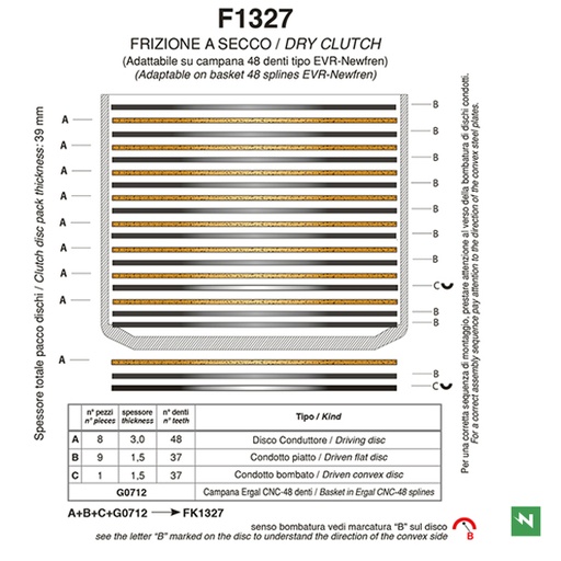 [F1327AC] Juego completo discos de embrague _(exF1523ACOR) F1327AC