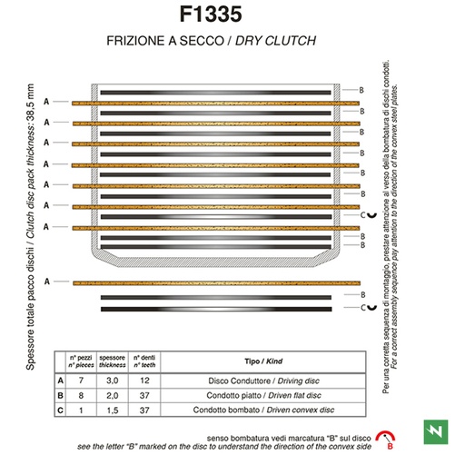 [F1335AC] Juego completo discos de embrague _(exF1569ACOR) F1335AC